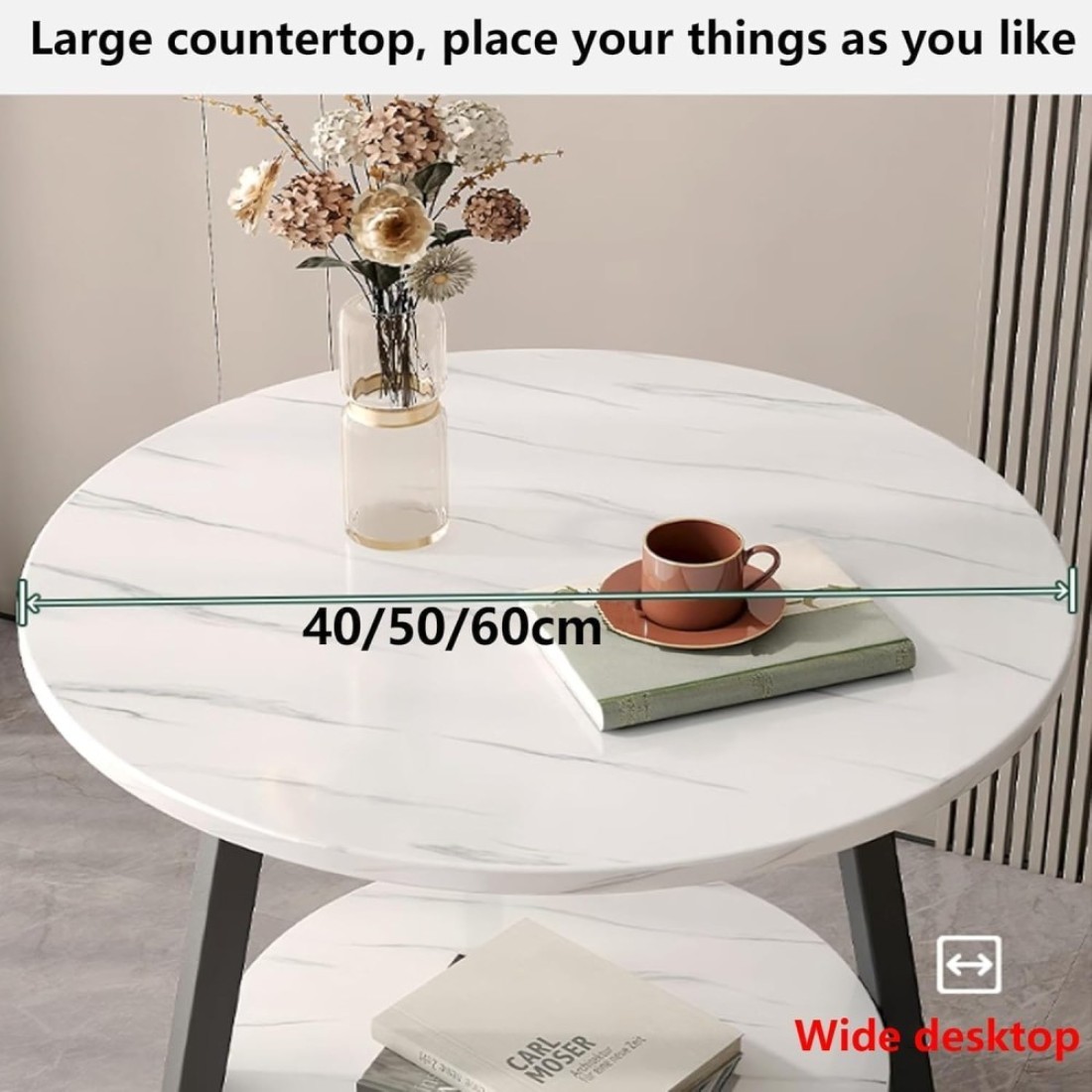 Vital 2-Layer Round Coffee Table,End Tables for Living Room, Side Tables, Sturdy and Easy Assembly,Double-deck Round Wood Look Accent Furniture with Wood Frame (BLACK WHITE)