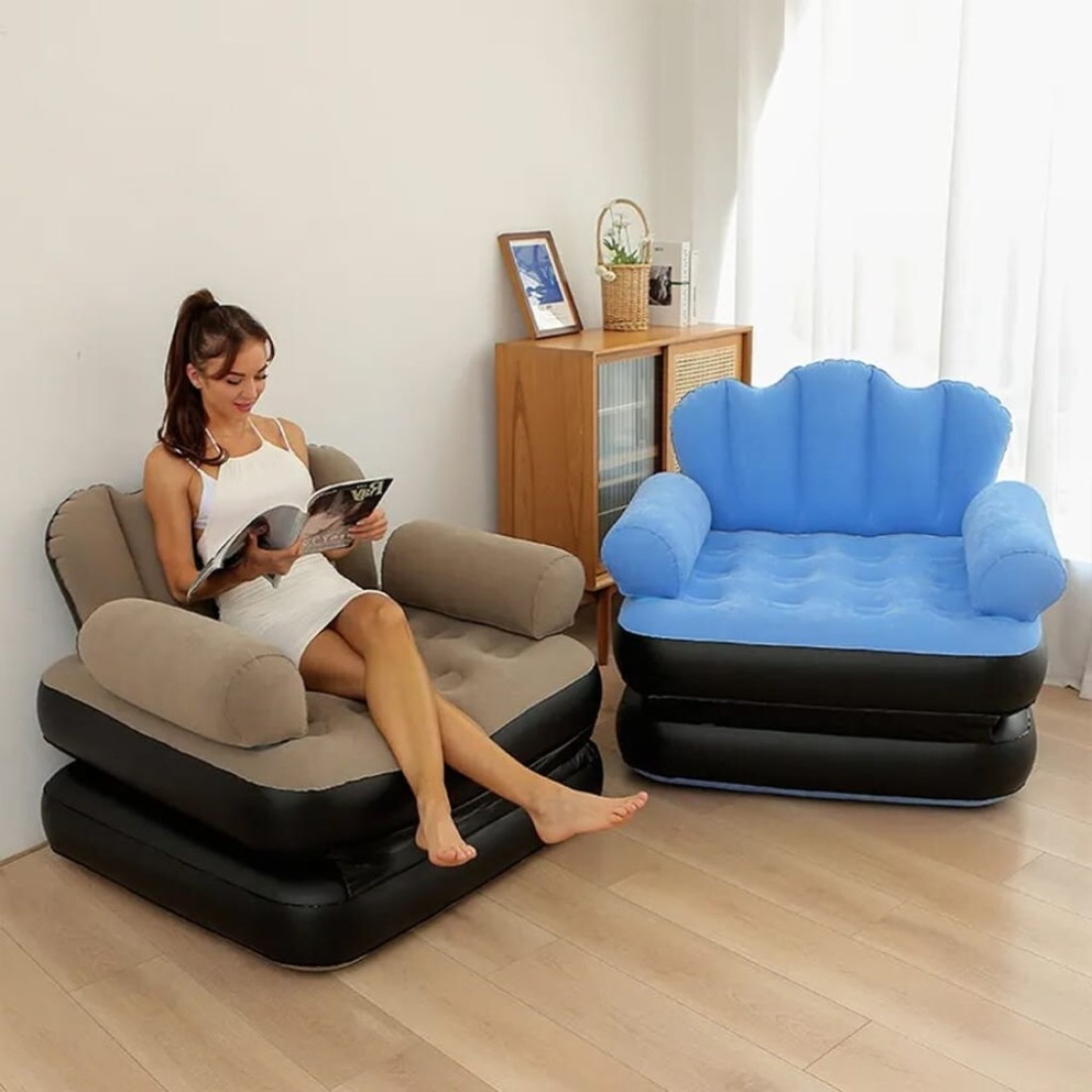 Multifunctional 5-in-1 Inflatable Sofa with L-shaped Armrest for indoor &amp; Outdoor