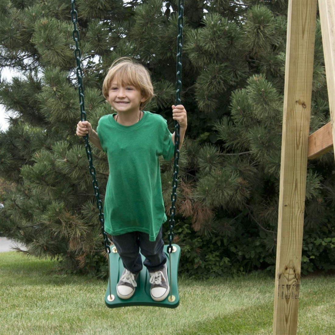 SwingNSlide NE 5041 StandUp Swing with 14 x 14 Swing Base and Coated Chains for Swing Set and Playset Green