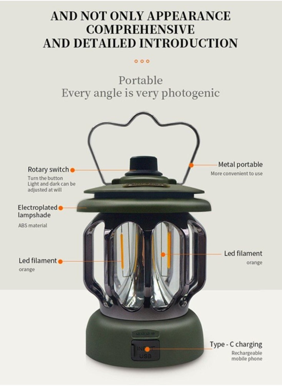 Xinzhen Vintage Rechargeable Camping Light, Classic Vintage Camping Lantern, Rechargeable Vintage Camping Light