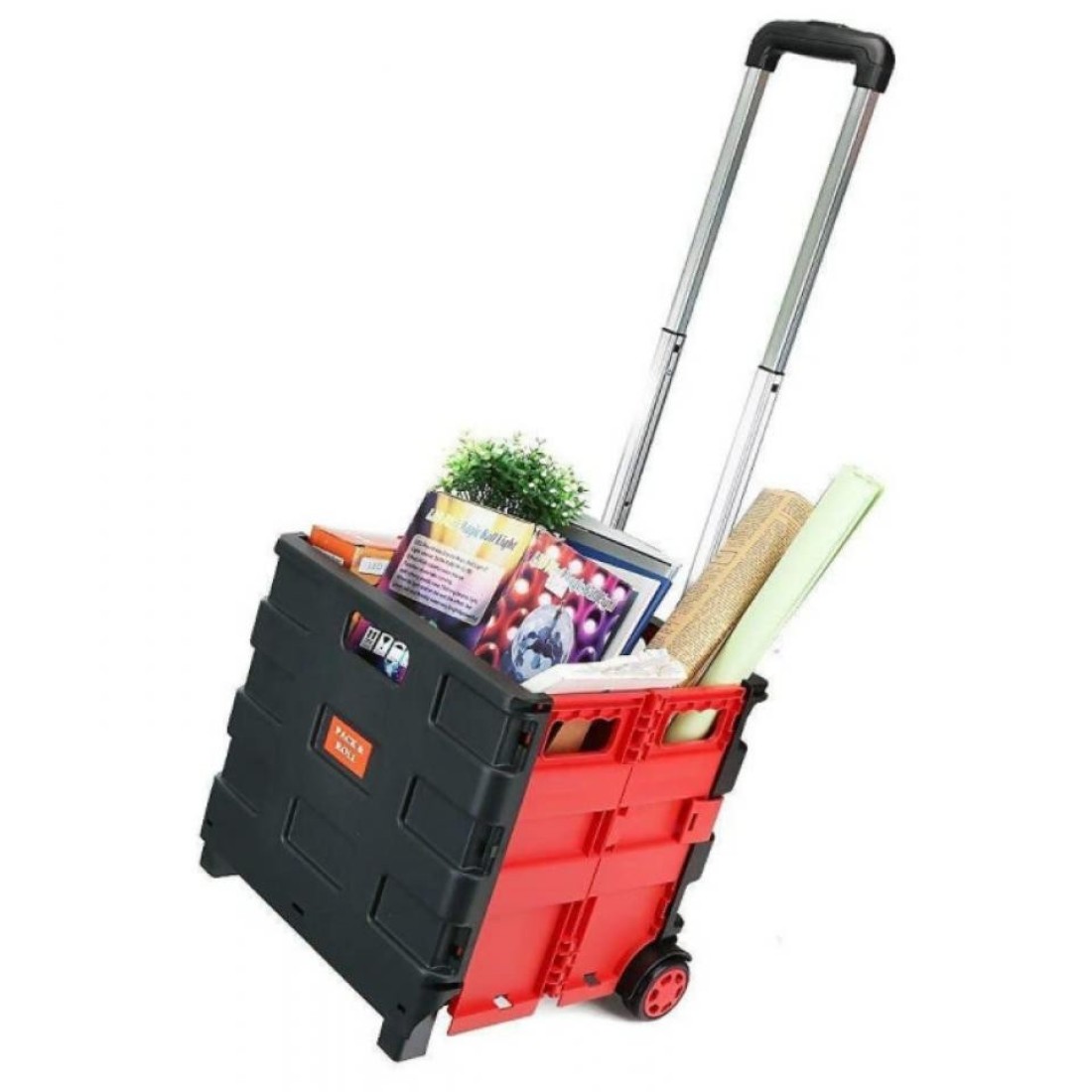 Generic 25kg Foldable Shopping Trolley Storage Boot Cart Box Black/Red