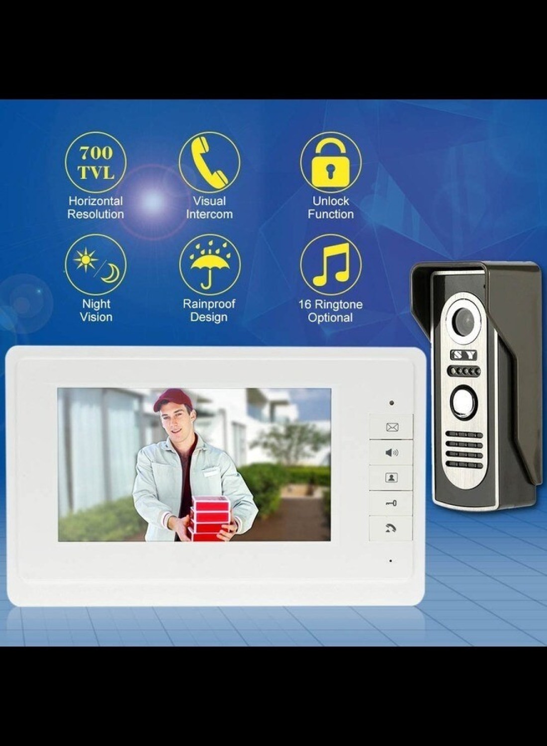 7&rdquo; Wired Door Phone System Intercom Doorbell with Indoor and Outdoor Camera Support Unlock Infrared Night View Rainproof for Home Surveillance
