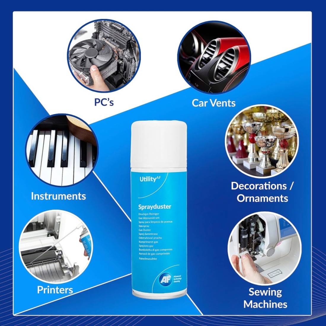 AF Utility Sprayduster/Air Duster Compressed Air Can Blower Spray - HFC Free - for Office PC, Laptop keyboard cleaner dust remover PS5 &amp; xbox fans etc. - 6 x 400ml Pack, ADU400UT