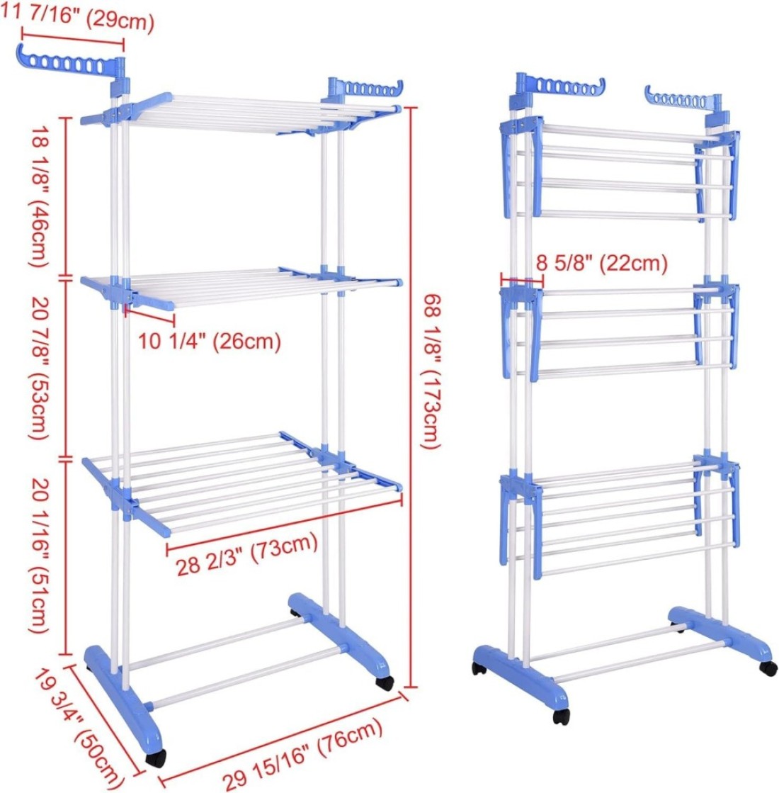 
GStorm Folding 3 Tier Clothes Drying Rack Rolling Blue