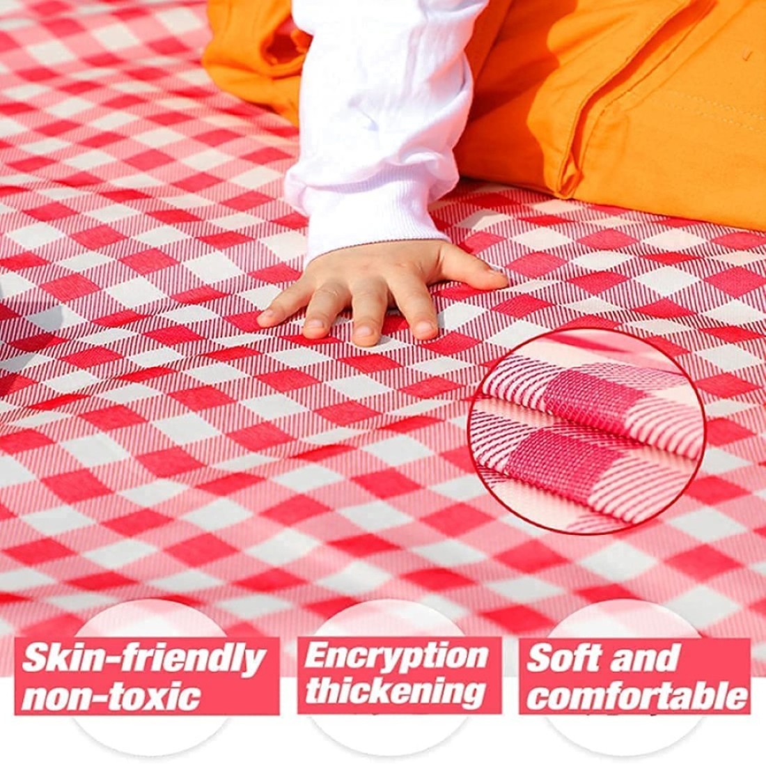 Waterproof Foldable Outdoor Camping Mat Widen Picnic Mat Plaid Beach Blanket Baby Multiplayer Tourist Mat 145X180cm,Red