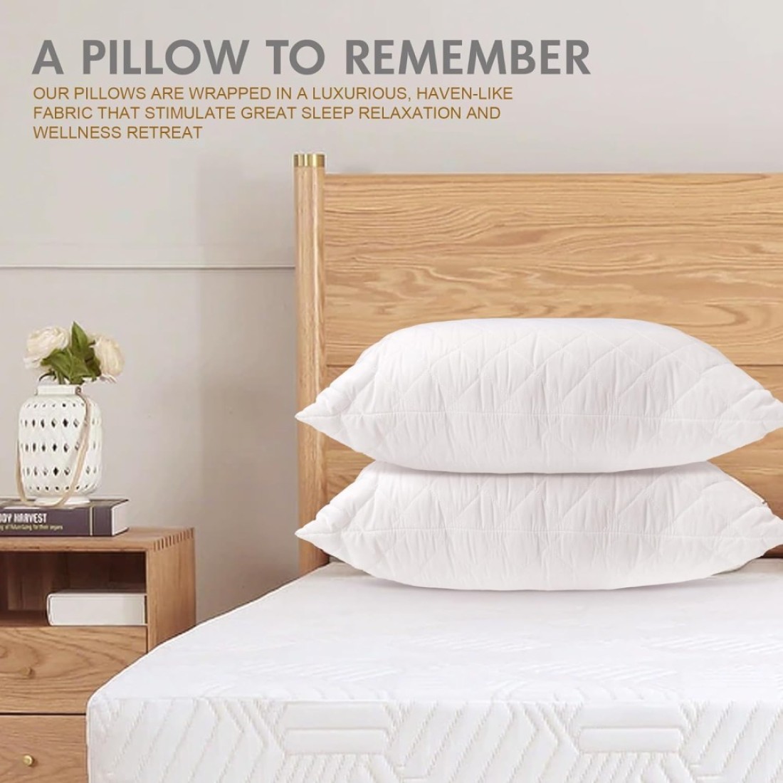 Hotel Linen Klub Pack of 2 Quilted Pillow Queen (50 x75cm) - Outer Cover: 90GSM Microfiber Supersoft Fabric, Filling: 650grams Soft Fiber, Diamond Quilt Pattern