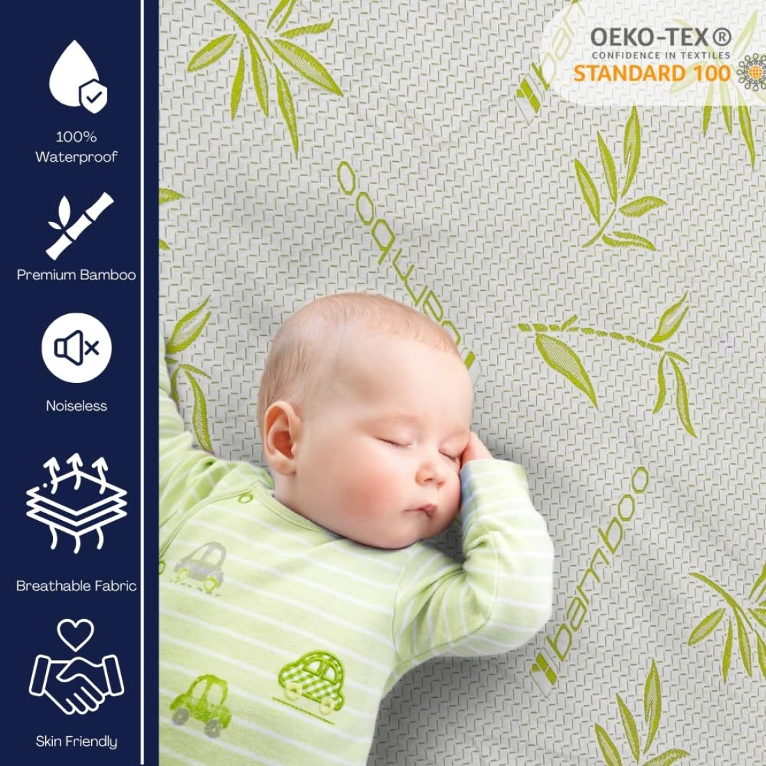 Bamboo Mattress Protector with Zipper 100 Waterproof King Size Cooling Mattress Cover Ultra Soft Jacquard Fabric Breathable Noiseless Mattress Pad Cover Zippered Mattress Encasements