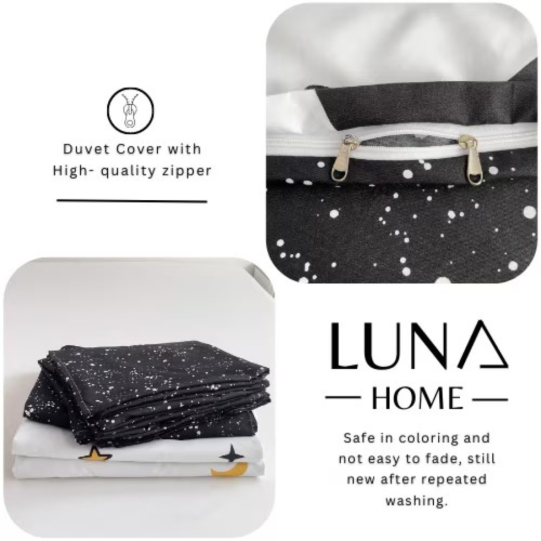 Single Size 4 Pieces Set, Reversible Duvet Cover Set, Blue Stars Design With Navy Blue Bedsheet Color