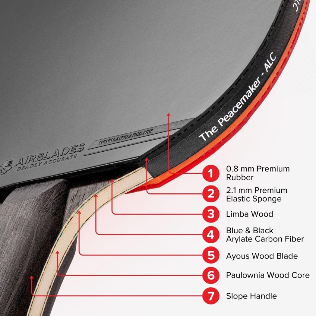 AirBlades The Peace Maker ALC Professional Ping Pong Paddle Carbon Fiber Table Tennis Racket Producing Maximum Spin Control for All Levels Hard Carry Case Ergonomic Handle