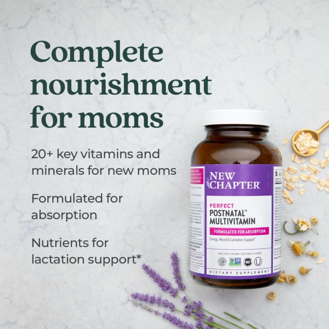 New Chapter Postnatal Vitamins Lactation Supplement Complete Multivitamin with Fermented Vitamin D3 B Vitamins Made with Organic Vegetables Herbs NonGMO Ingredients 96 Count