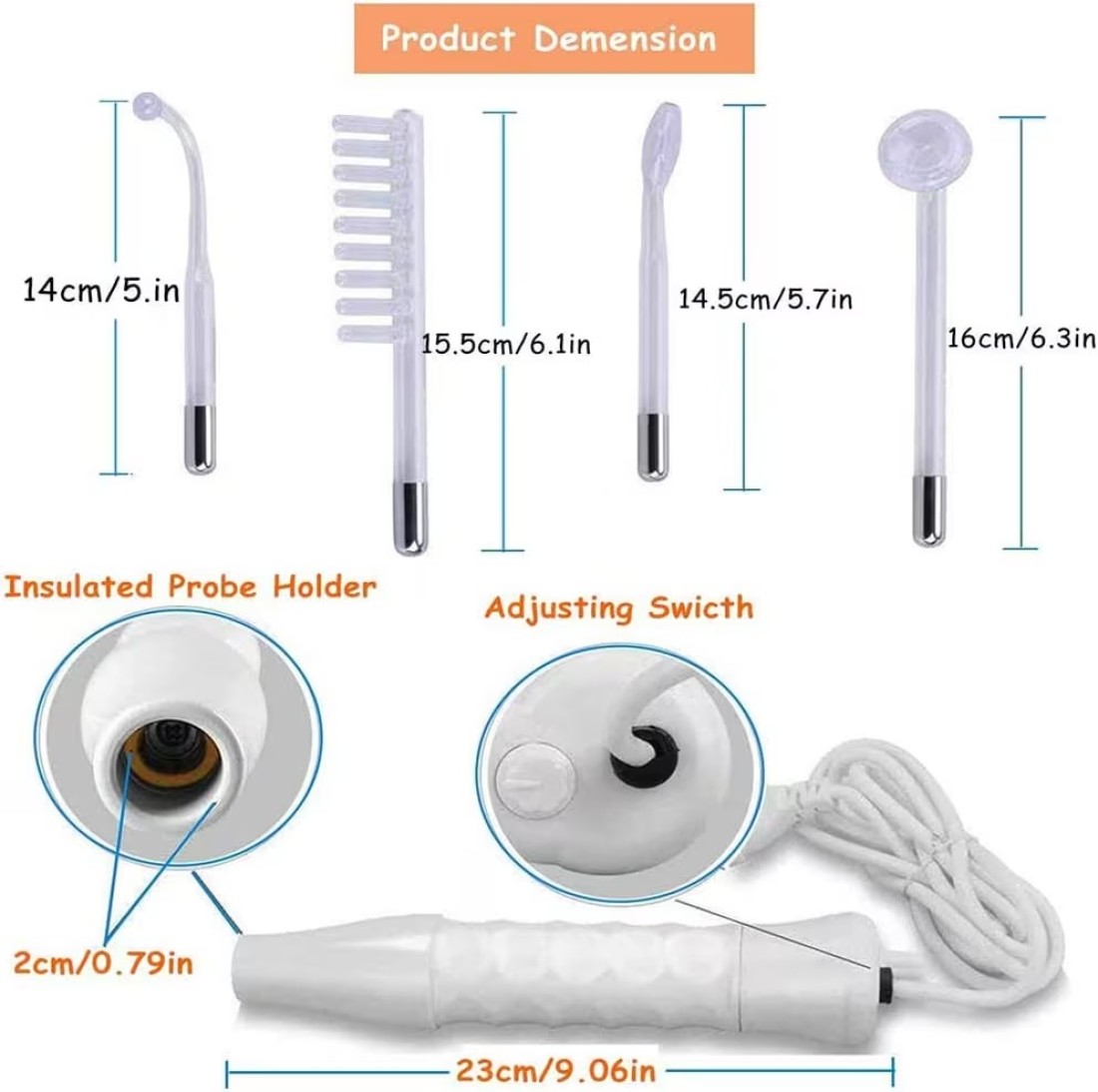 Feengg High Frequency Machine Electric Therapy Device, Portable Handheld Electrotherapy Comb, Current Bar For Hair Growth Facial Acne Repaired Massager