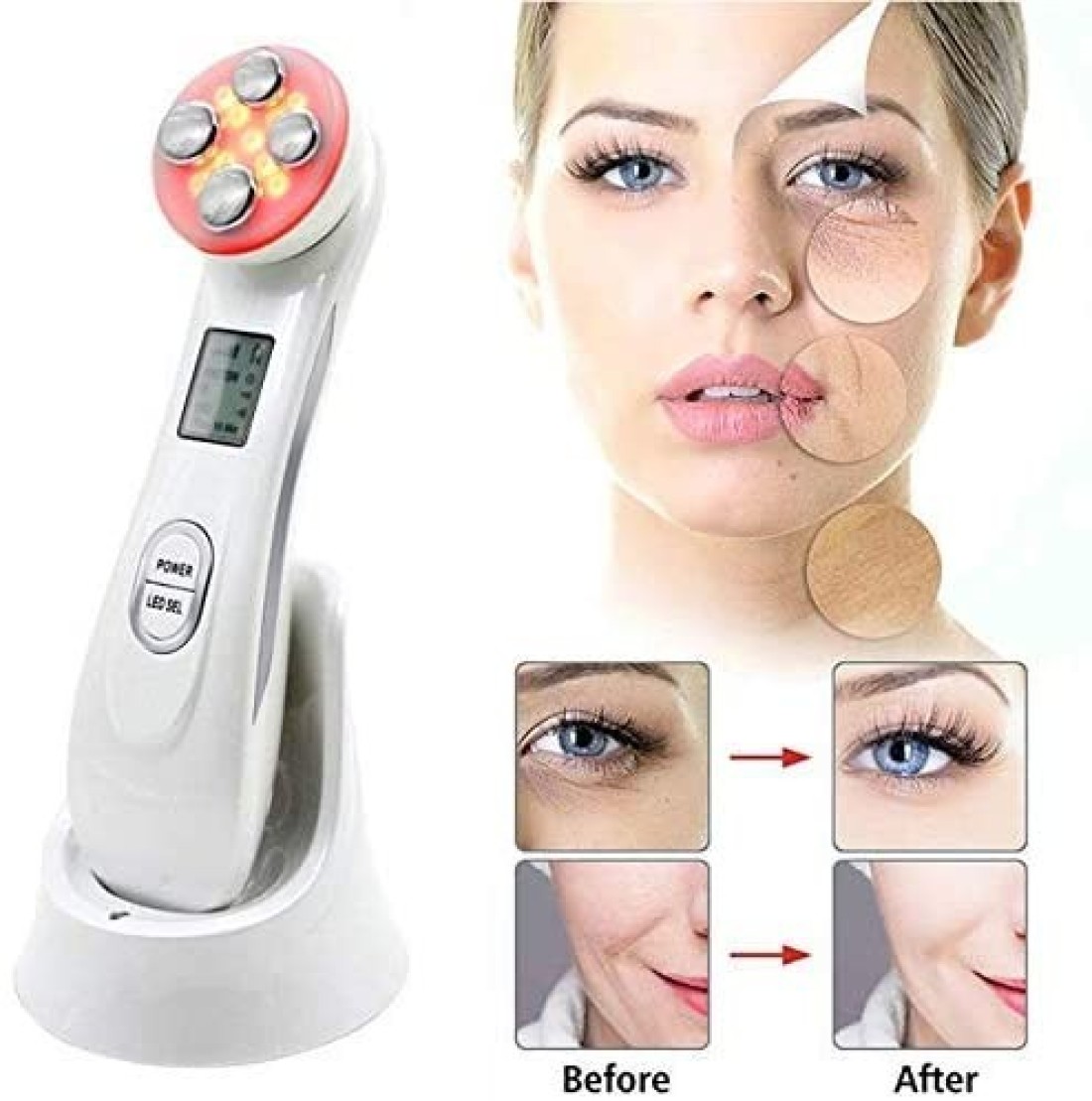 Tikiop Rf Radio Frequency Facial Machine, Skin Care Radio Frequency LED Light Therapy Anti Aging Facial Skin Tightening Facial Care System