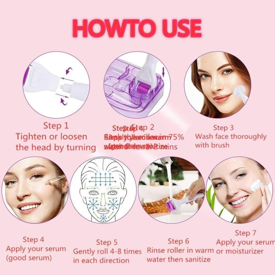 Movov 6 In 1 Derma Roller Kit 540 Titanium Alloymicro Needles Roller 0.25mm / 0.5mm / 1.0mm For Hair Regrowth Face And Body Skin Care Acne Pores Anti Aging Wrinkle Removal