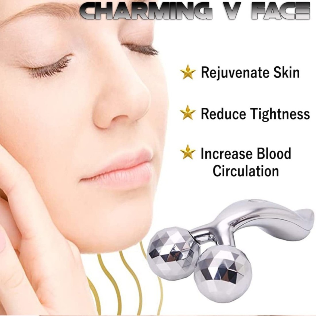 Sky Land Y Shape Waterproof 3D Roller Massager For Face And Body, Face Lift Tool Tightening, Enhancing Wrinkle Remover, Body Slimming Roller Tighten Skin Em 9317, Silver