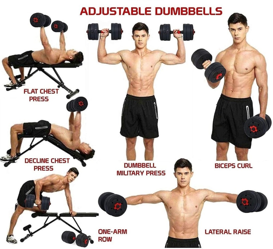 ULTIMAX- Adjustable 7 in 1 Dumbbell Set, Free Weights Dumbbells Set with Connecting Rod Used as Barbell, Kettlebell and Push-ups, Weightlifting Fitness for Home/Office-10Kg