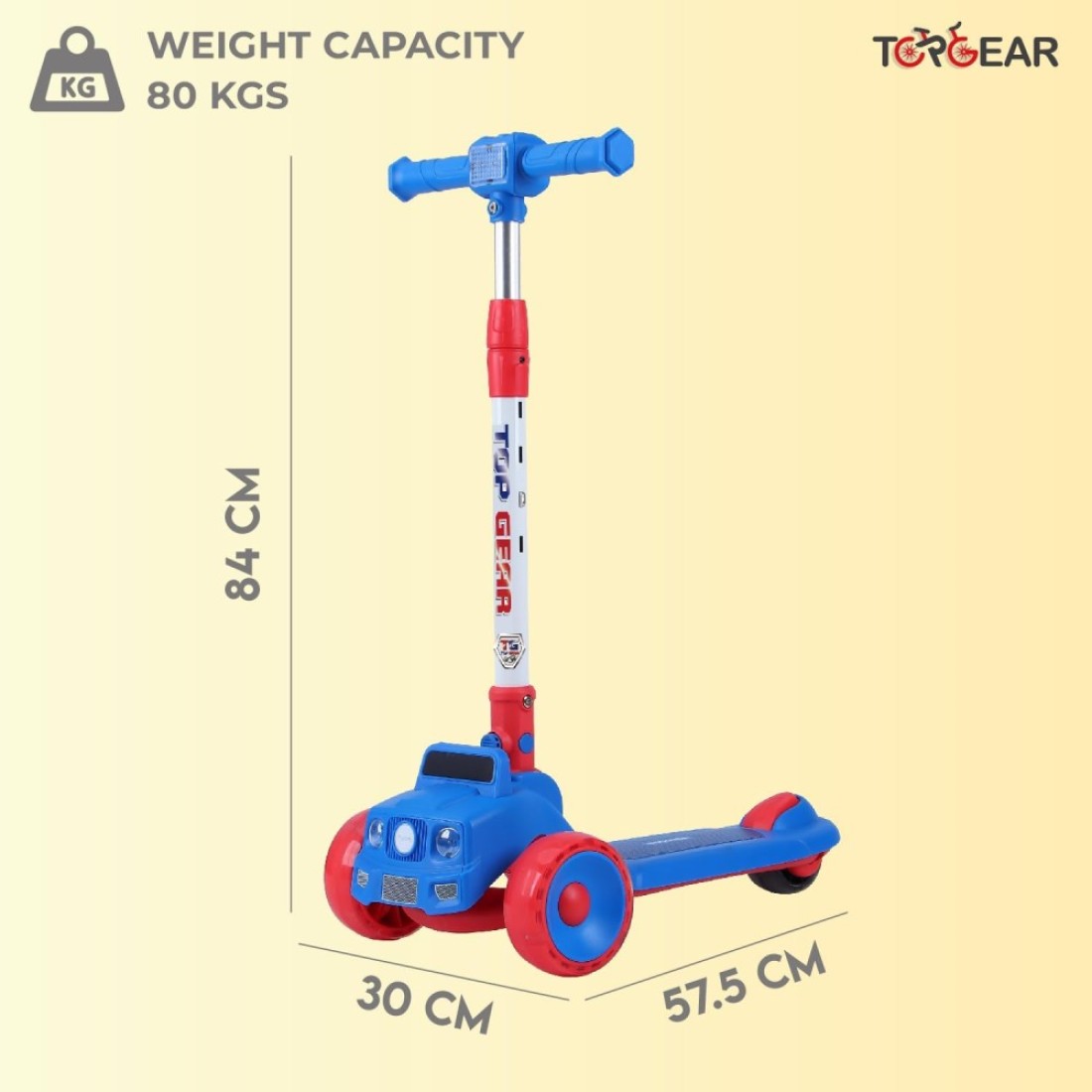 Top Gear Kids Scooter TG 865 &ndash; 3-Wheel Foldable Kick Scooter Lightweight Push Scooter for Ages 3-12 - Red