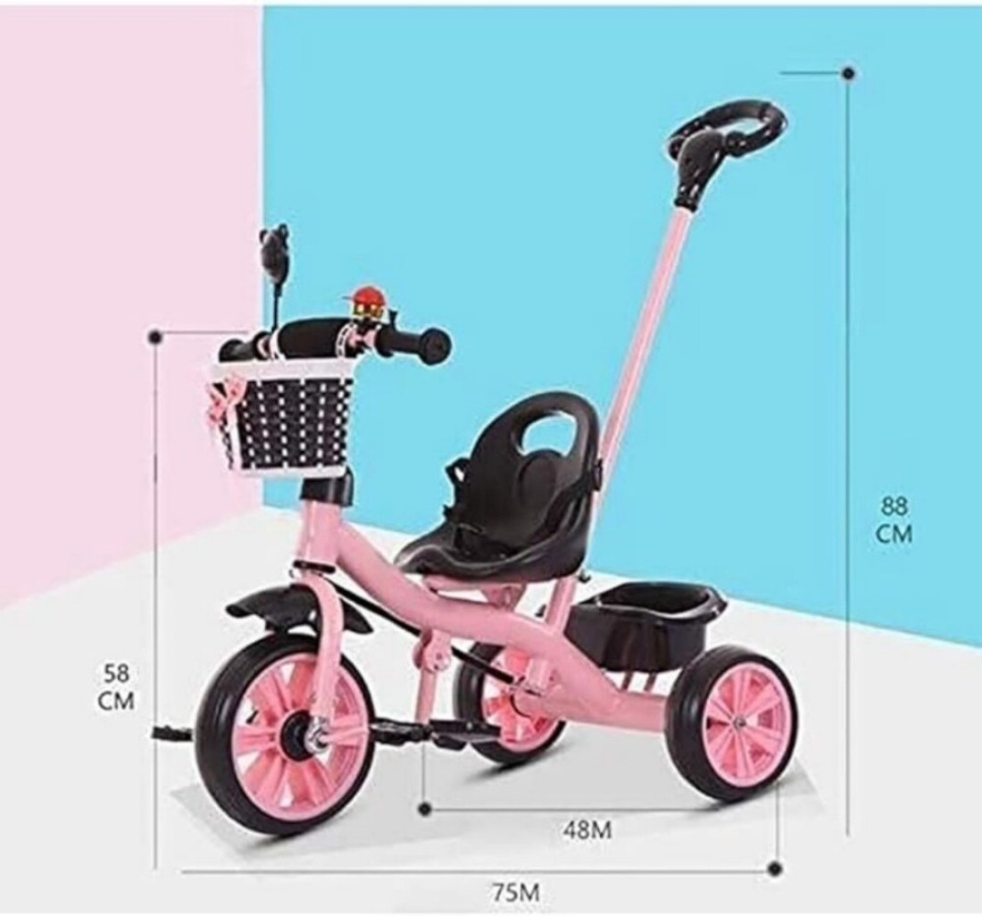 3-in-1 Toddler Tricycle with Push Handle, Safety Bar, and Storage &ndash; Lightweight, Convertible, Pink