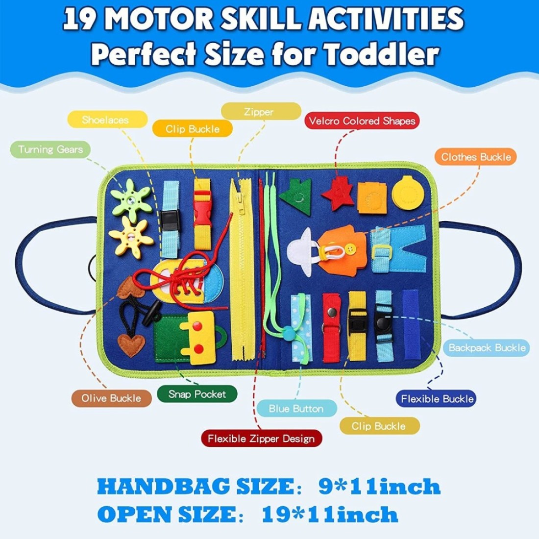 Sybil&#39;s Busy Books for Kids Montessori Preschool Activity Books for Toddlers and Kids 3-5 Years Children Educational Toys With Zipper Basic Skills Development Busy Board (Little Explorers Blue)