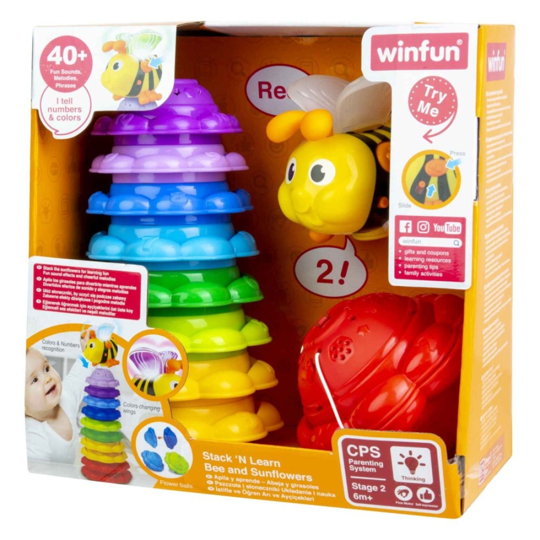 Winfun Stack &#39;N Learn Bee And Sunflowers Stacking Toy 000650 Multicolour