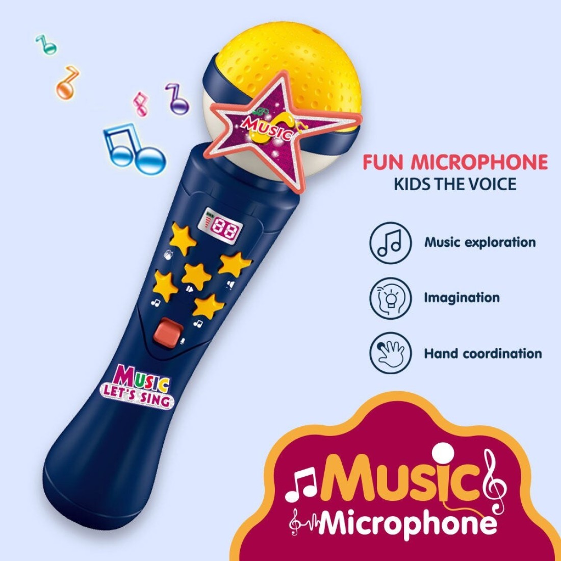 Kidwala Karaoke Blue Microphone Built In Music And Flashing Light Sing Along Mic With Battery Music Exploration Mic Third Gear Adjustment Mic Let&#39;s Sing Together Mic Toy For Girls