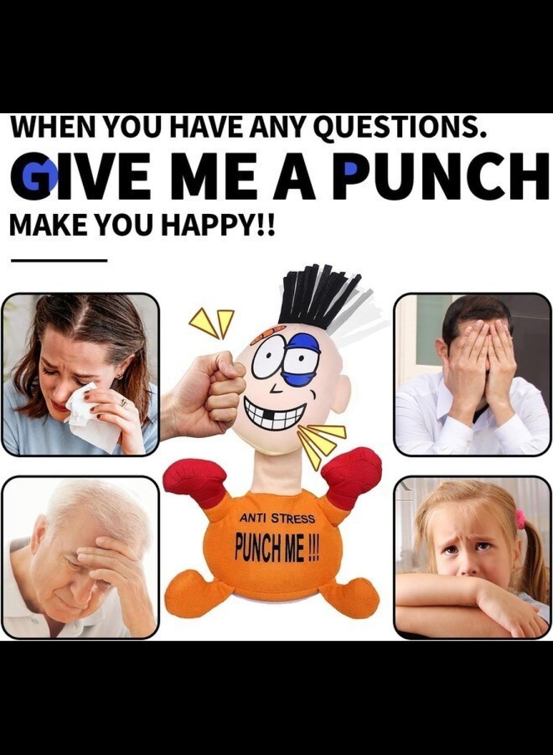 Electric Anti Stress Punch Me Plush Doll Relief Toys, Funny Plush Doll with Screaming Sound Creative Screaming Toys Desktop Anger Management Toys for Adults and Children (Blue)