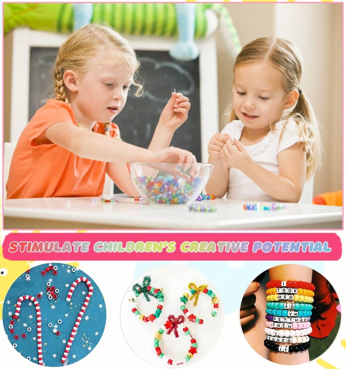 MontoSun Bead Bracelet Making Kit Friendship Bracelets Making Beads Kit Pony Beads Charms Beads Clay Flower Letter Beads for Jewelry Making Kit DIY Arts and Crafts Gifts for Girls Age 6 7 8 9 1012