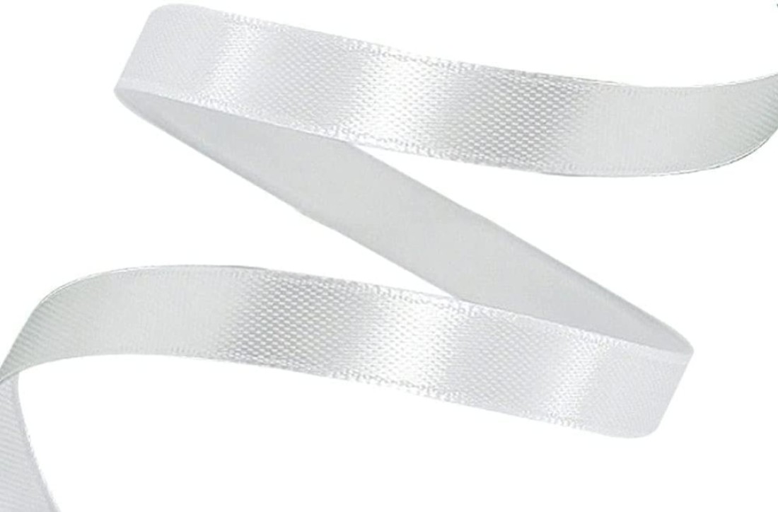 White Satin Ribbon, 12mm x 25yd Fabric Polyester Ribbon for Gift Wrapping, Party Favors, Wedding Decorations, Bow Making, Bouquets, Sewing Projects &amp; Craft Supplies