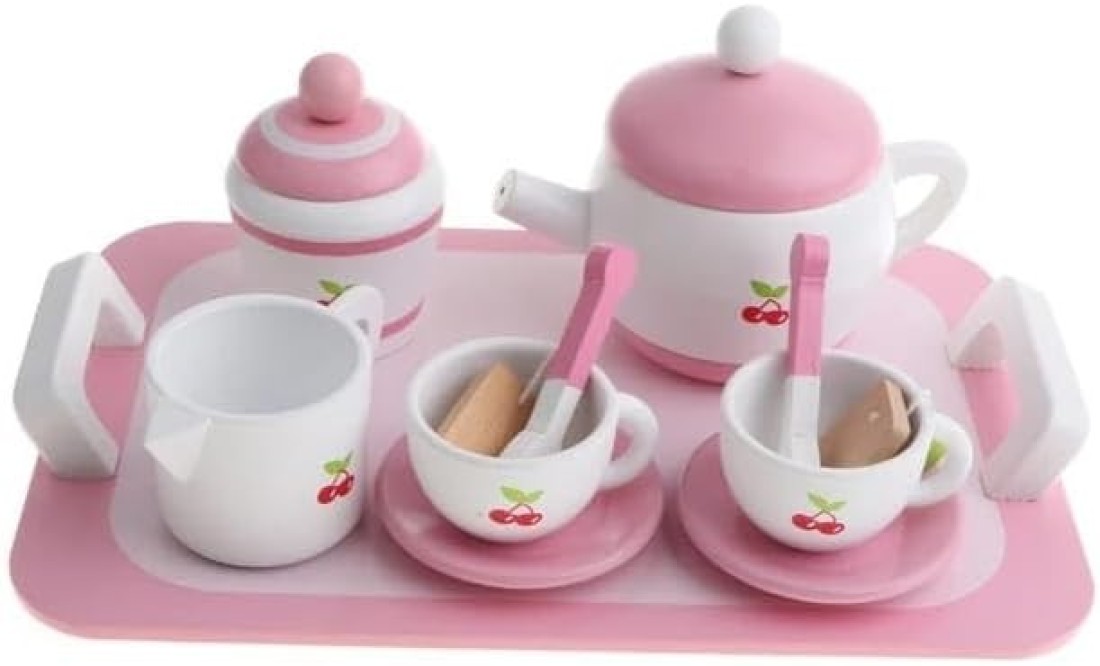 Wooden Tea Set 12pcs Pretend Play Food Accessories Pretend Toy, Teacup Playset, Toy Accessories