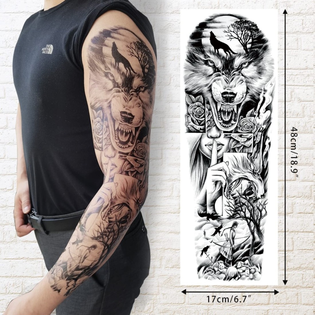 Aresvns Halloween Sleeve Tattoos Temporary for Men WomenBlack fake tattoos for adultsWaterproof Realistic Temporary TattoosLooks Real Temp TattoosWolfTigerDevils eye