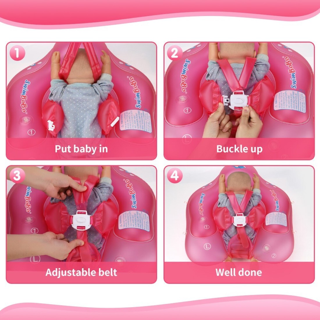 Swimbobo-Baby Swimming Float W/ Sun Protection Canopy-Pink