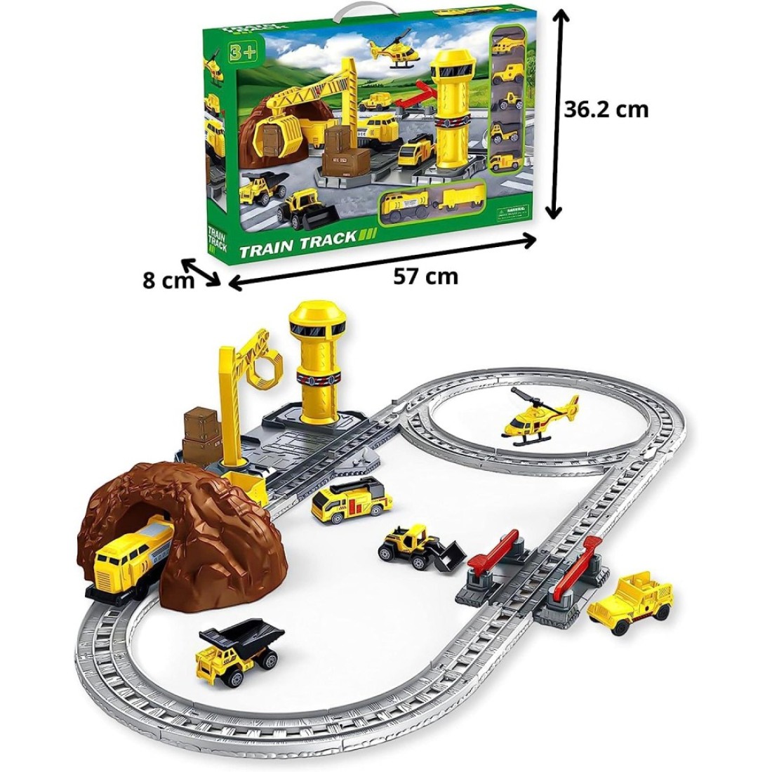 Fitto Train Toy playset for Boys Girls with helicopter and construction vehicle, Trains Tracks, Railway Kits Locomotive Engine, Cargo Car Track, Christmas Gifts for 3 4 5 6 7 8+-year-old Kids