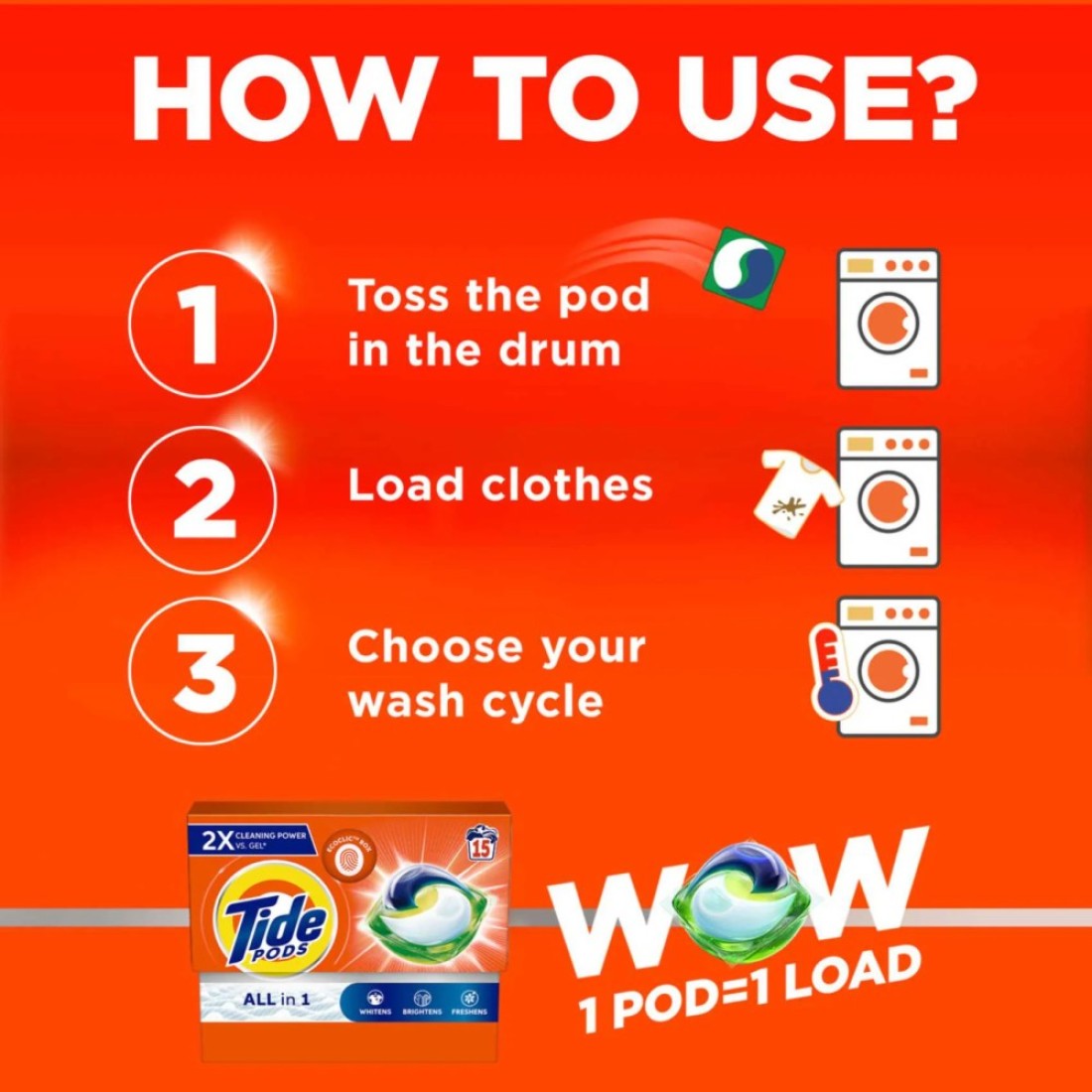 Tide Wow All-In-1 Laundry Detergent 15 Pods