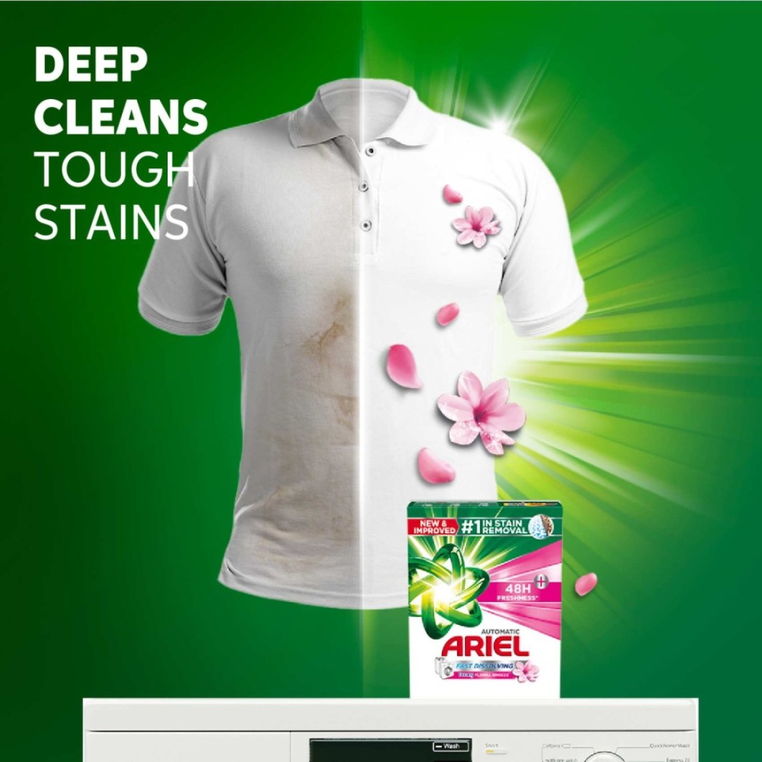 Ariel Core+ Fast Dissolving Washing Powder for Automatic Washing Machine Downy Floral Breeze 2.5kg Pack of 4