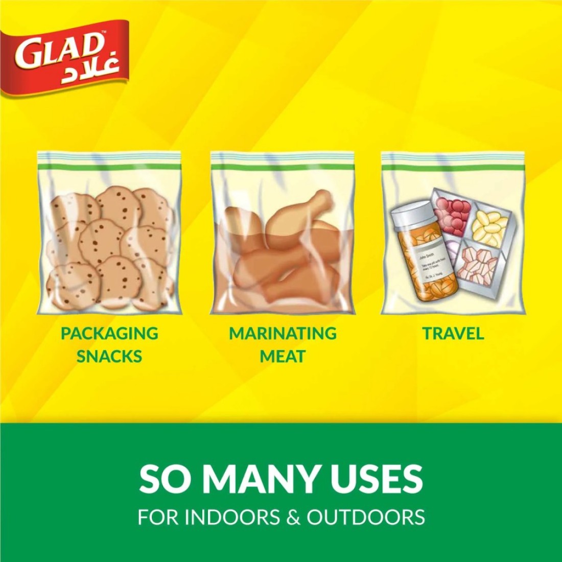 Glad Sandwich Zipper Bags, 100 Bags, 14.4x16.5cm