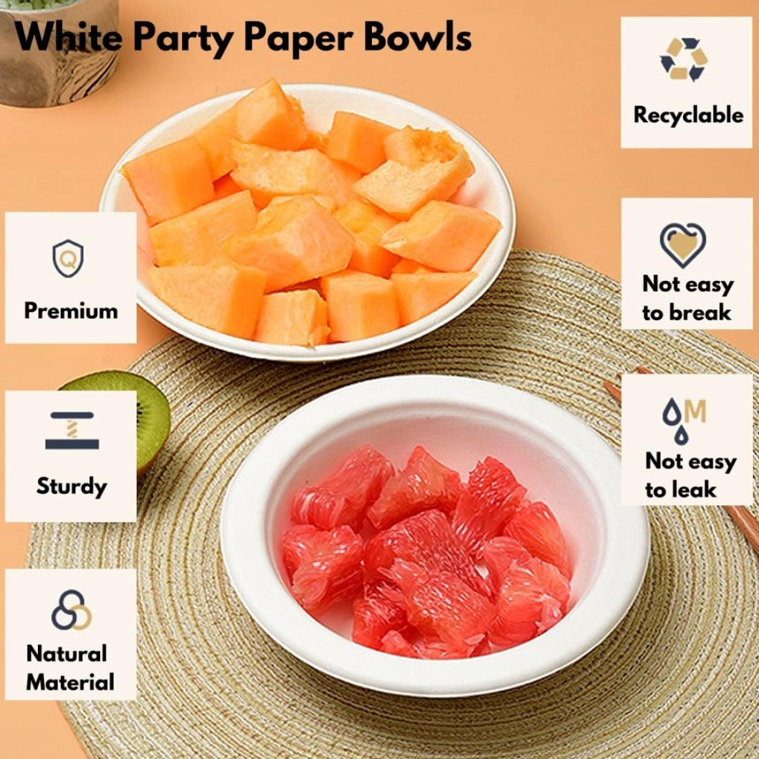 LAVISH Heavy-Duty Bagasse Biodegradable Paper Bowls, [ 10-Pack 8oz/240ml ] Compostable Bowls for Hot &amp; Cold Foods, Ideal for Soup, Ice Cream, Salad, Snacks, and Desserts (White)