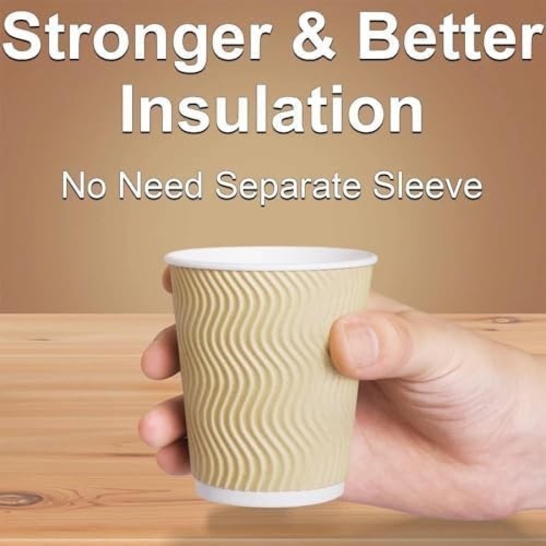 MahMir&reg; 12oz. Brown Disposable Ripple Insulated Coffee Cups - Eco-Friendly Disposable Cups - Hot Beverage Corrugated Paper Cups - Sleeve Ripple Wall Paper Coffee Cups for Drink -Tea Cup (12oz. 100pcs)