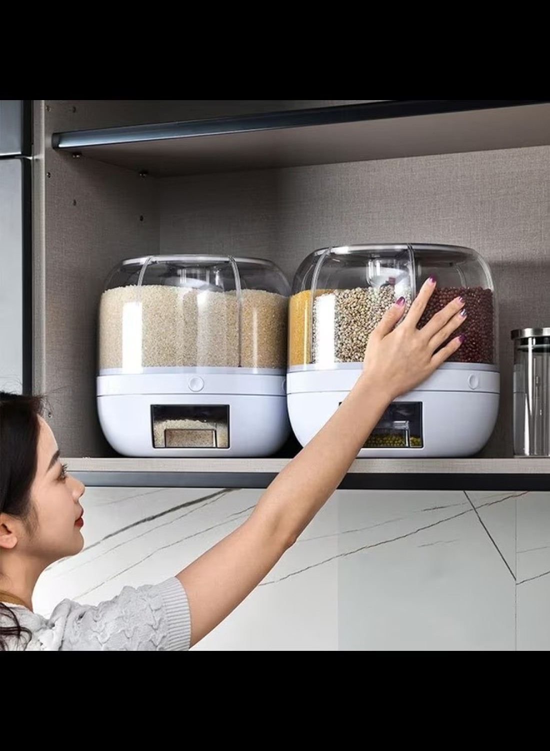 360 Rotating Removable Cover Cereal Dispenser, Classification Press Buttonn Rice Cup, Kitchen Dry Food Storage Organizer for Small Grains Beans Rice(small)