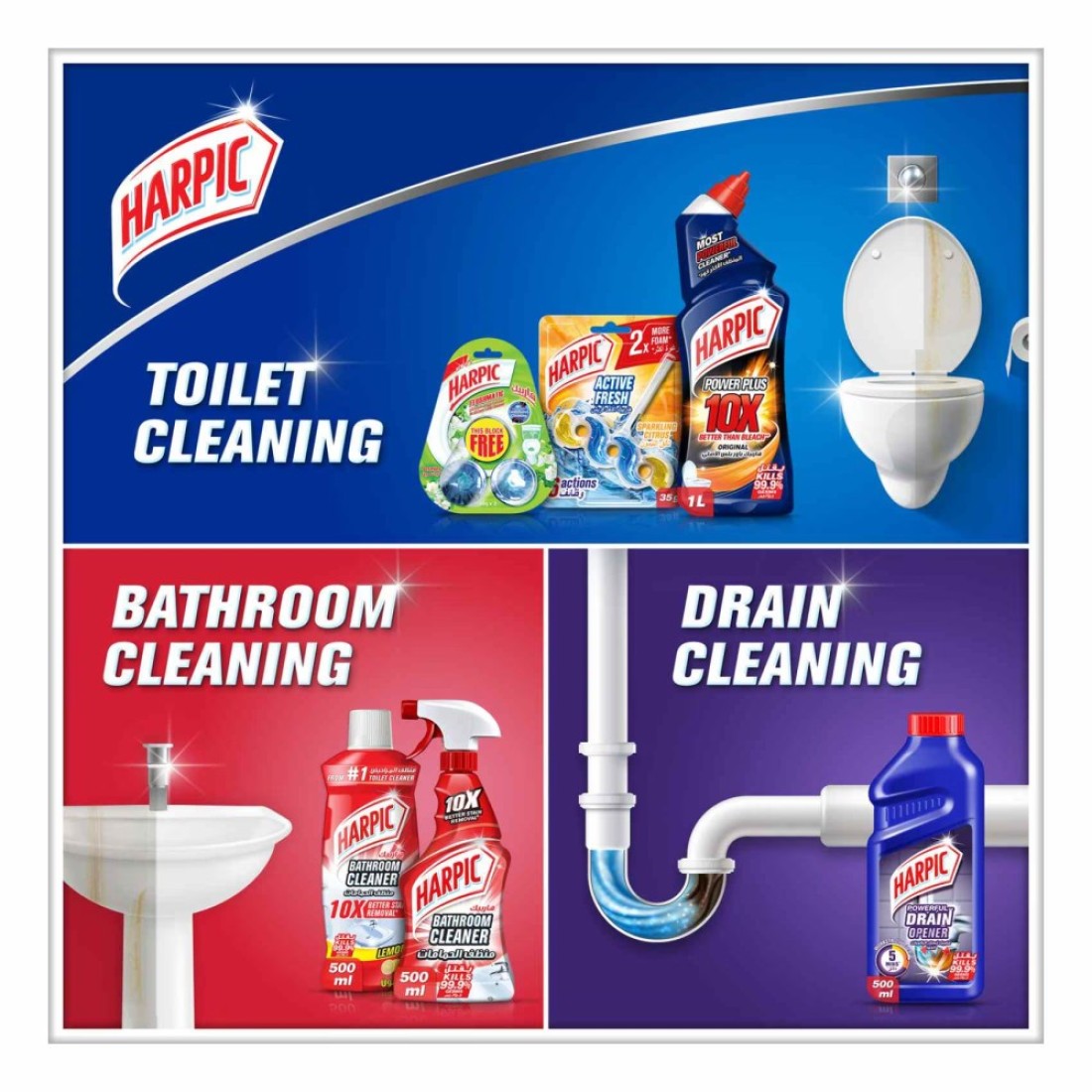 Harpic Active Fresh Sparkling Citrus 2 Toilet Rim Blocks 70g 2 PCS