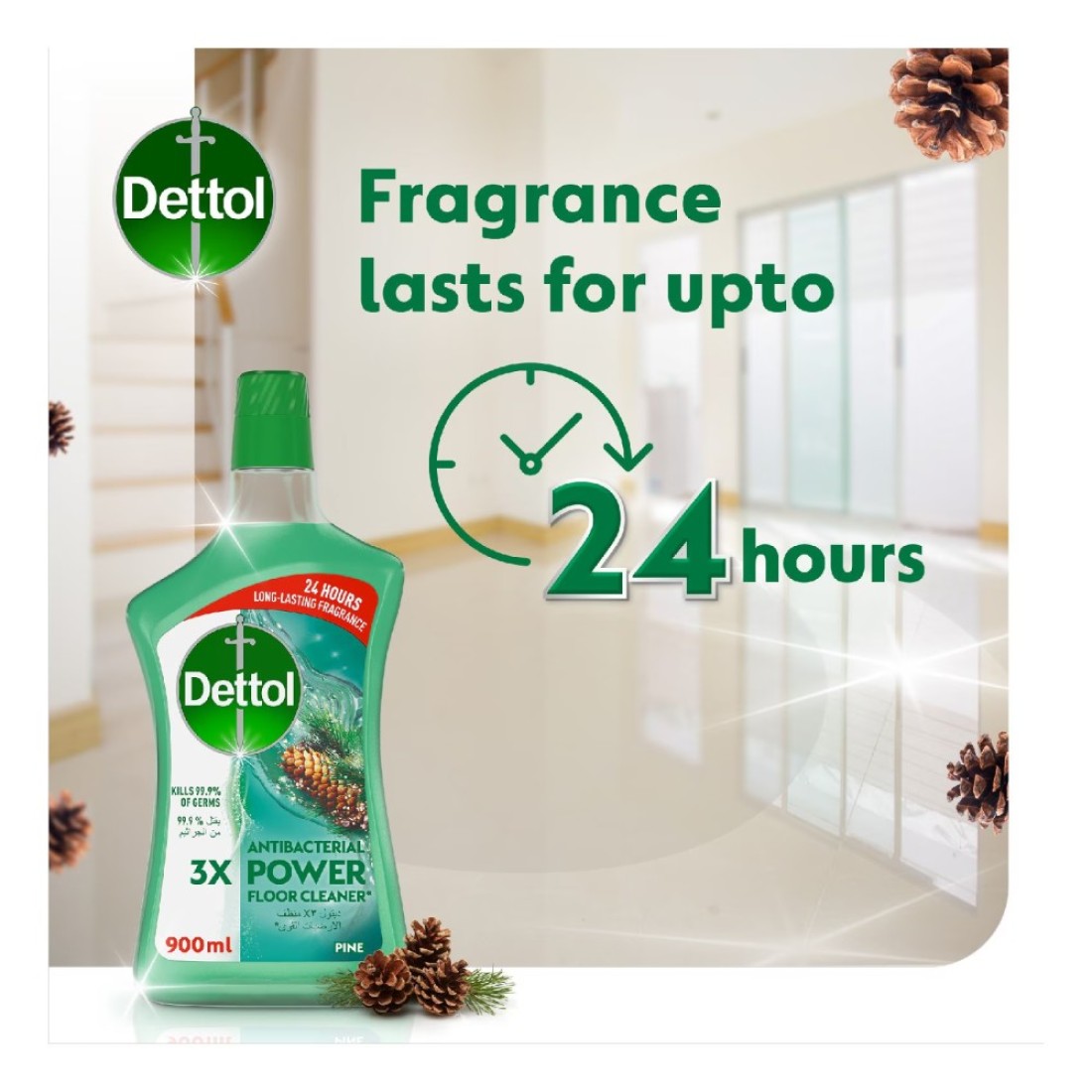 Dettol Antibacterial 3x Power Floor Cleaner Pine 900ml Pack of 2