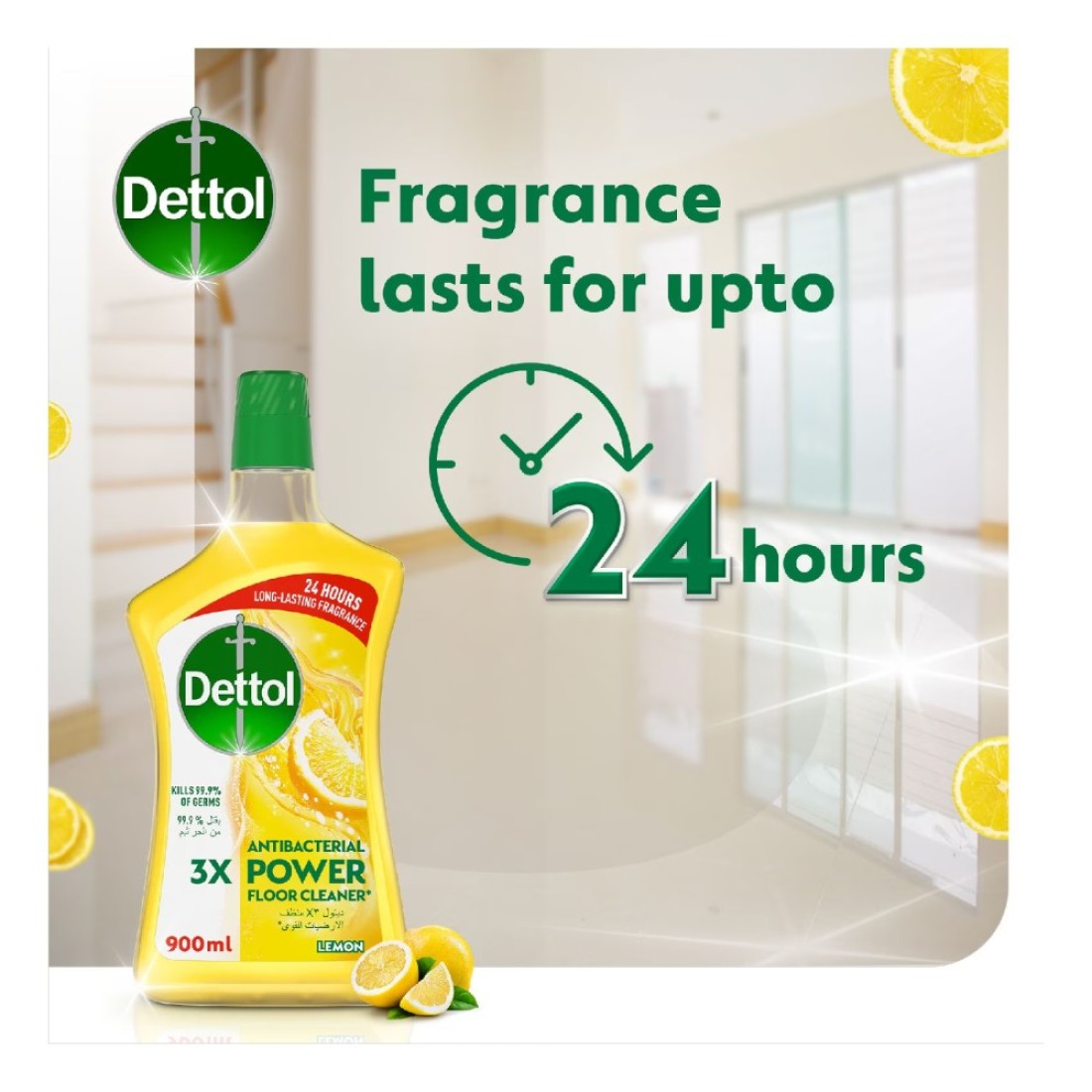 Dettol Antibacterial 3x Power Floor Cleaner Lemon 900ml Pack of 2