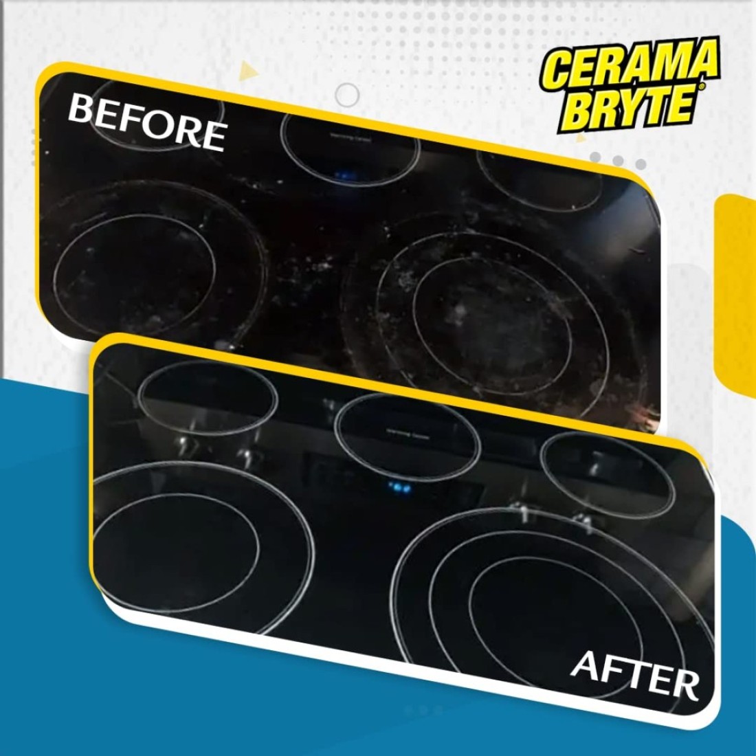 Cerama Bryte Combo Kit POWR Grip Scraper Pad Removes Tough Stains Cooktop and Stove Top Cleaner for Glass Ceramic Surfaces 10 Ounces 4 Piece
