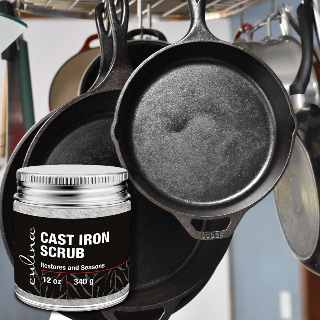 Culina Cast Iron Cleaning Restoring Scrub Removes Rust Without Scratching Care Before Cleaning Washing Seasoning 100 Natural for Cast Iron Skillets Pans Cookware