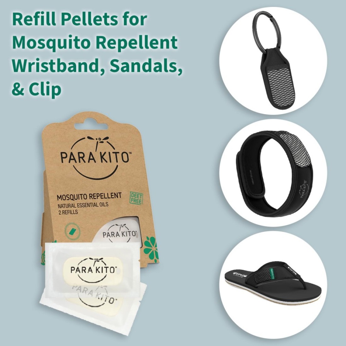 PARAKITORefill Pellets for Mosquito Repellent Bracelets Mosquito Pellets with Citronella Oil Peppermint Oils Hiking Camping Accessories 2 Refills 15 Days Each