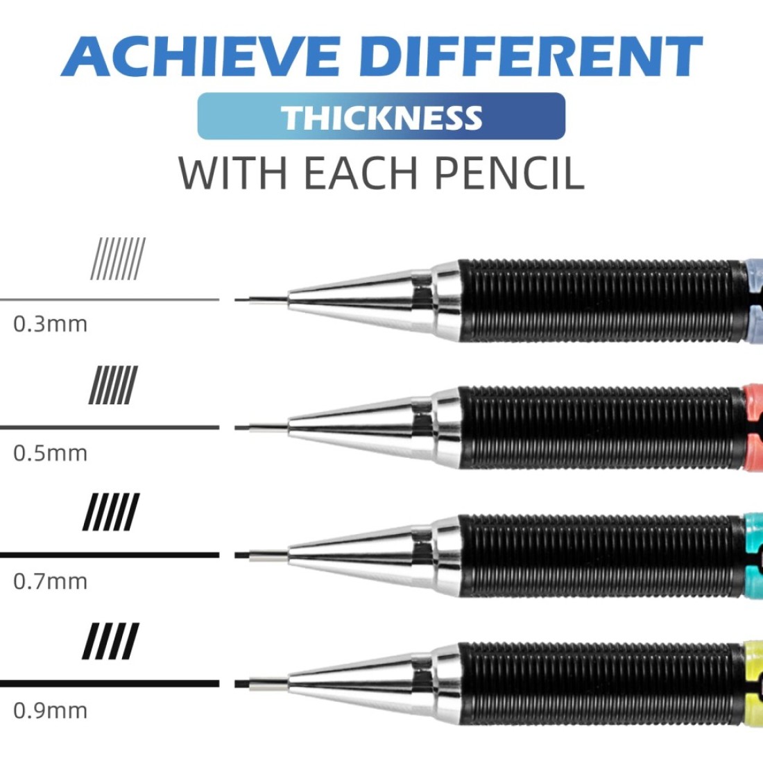 YISAN Mechanical Pencil Set 03 05 07 09mmAutomatic PencilLead Pencils 4 PCS with Erases and Lead Refills for School WritingSkechingDrawing70719