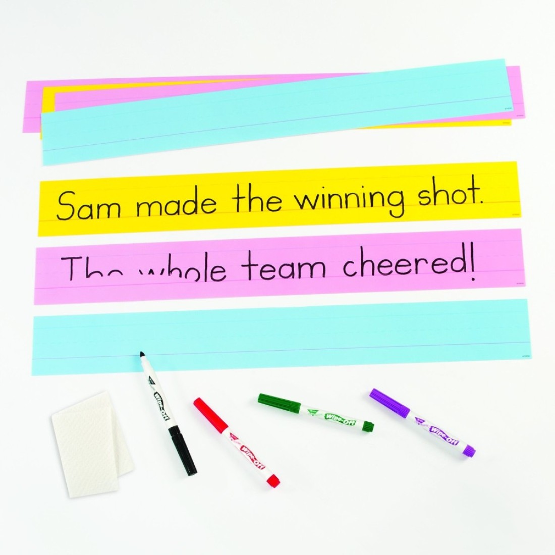 TREND WipeOff Sentence Strips 24 X 3 Blue Pink Yellow 30Pack