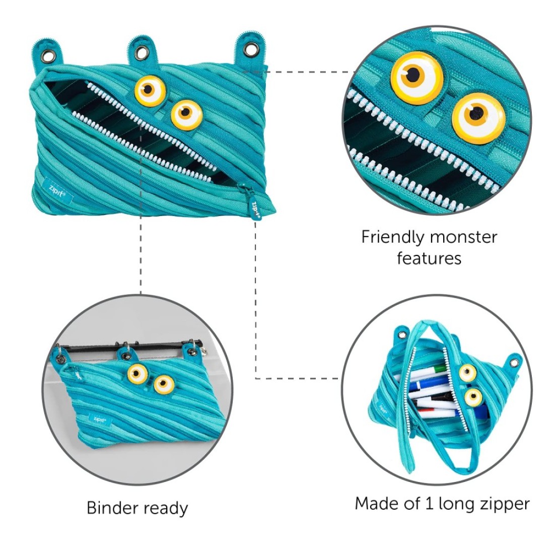 ZIPIT Wildlings Pencil Pouch for Kids 3Ring Binder Pencil Case Large Capacity Pen Case for School Blue