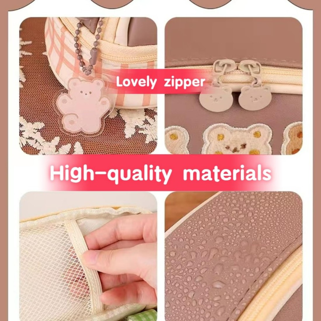ORTROLA Double Layer Stationery Organizer Box Cute Bear Big Size Pencil Case with Compartment Office Supply Organizer Stationery Box Best Birthday Present Brown Bear