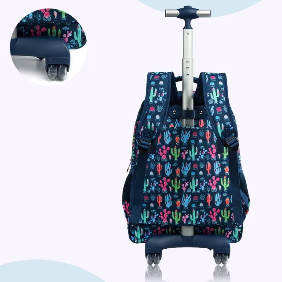 Eazy Kids - 18&quot; Set of 3 Trolley School Bag Lunch Bag &amp; Pencil Case Cacti - Blue