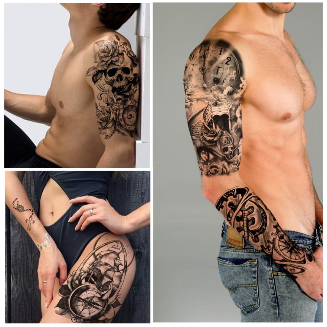 Yazhiji 36 Sheets Temporary Tattoos Stickers 12 Sheets Fake Body Arm Chest Shoulder Tattoos for Men or Women with 24 Sheets Tiny Black