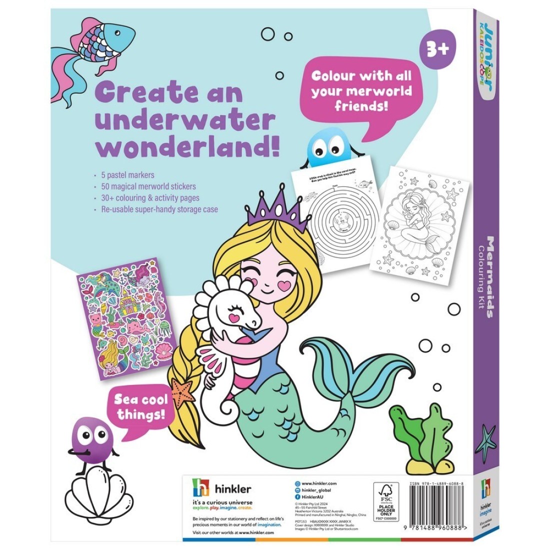 Hinkler Jr Kaleidoscope Colouring Kit &ndash; Mermaids Edition includes a 64-page colouring book with 5 pastel markers and 50 fun stickers, Magical Colouring Fun for Kids, Perfect Gift for Creative Play